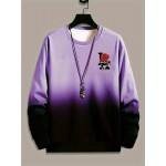 Ombre Trendy Sweatshirt, Men's Casual Retro Rose Graphic Design Slightly Stretch Crew Neck Pullover Sweatshirt For Autumn Winter