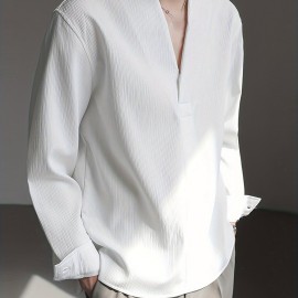 Men's Shirt Top V Neck Loose Long Sleeve Closure Male Casual Shirt For Men Daily Vacation Streetwear