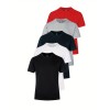 5pcs Multi Color Men's Solid Comfy Cotton Casual T-Shirts Set, Basic Crew Neck Tees For Summer Sports