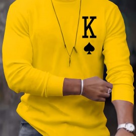 Letter K Print Long Sleeve Sports Shirt, Men's Casual Crew Neck Sport T-shirt