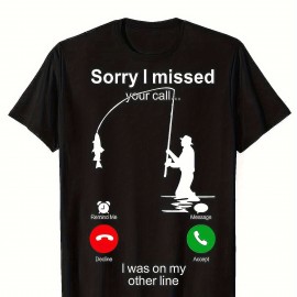 Funny Fishing Man Print Men's Casual Short Sleeve Shirt, Men's Shirt For Summer Vacation Resort, Tops For Men