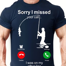 Funny Fishing Man Print Men's Casual Short Sleeve Shirt, Men's Shirt For Summer Vacation Resort, Tops For Men