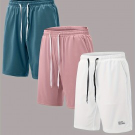 3pcs Classic Design Casual Cotton Slightly Stretch Drawstring Shorts, Men's Shorts For Summer