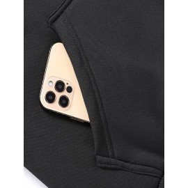 Cool Fleece Hoodies For Men, Men's Casual Solid Design Pullover Hooded Sweatshirt With Kangaroo Pocket Streetwear For Winter Fall, As Gifts