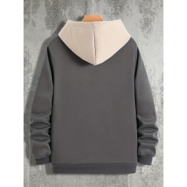 Color Block Cool Hoodies For Men, Men's Casual Graphic Design Hooded Sweatshirt Streetwear For Winter Fall, As Gifts