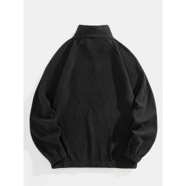 Men's Stylish Loose Pattern Sweatshirt, Casual Breathable Lapel Long Sleeve Zip Up Top For City Walk Street Hanging Outdoor Activities