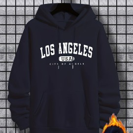 Los Angeles Print Hoodie, Cool Hoodies For Men, Men's Casual Graphic Design Pullover Hooded Sweatshirt With Kangaroo Pocket Streetwear For Winter Fall, As Gifts