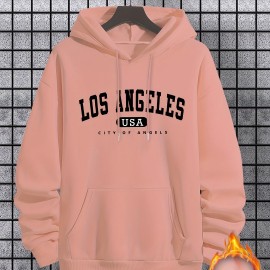 Los Angeles Print Hoodie, Cool Hoodies For Men, Men's Casual Graphic Design Pullover Hooded Sweatshirt With Kangaroo Pocket Streetwear For Winter Fall, As Gifts