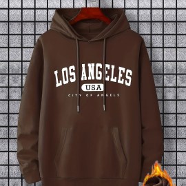 Los Angeles Print Hoodie, Cool Hoodies For Men, Men's Casual Graphic Design Pullover Hooded Sweatshirt With Kangaroo Pocket Streetwear For Winter Fall, As Gifts