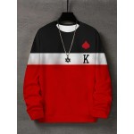 Color Block Trendy Sweatshirt, Men's Casual Graphic Design Slightly Stretch Crew Neck Pullover Sweatshirt For Autumn Winter