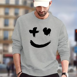 Trendy Grimace Print Men's Crew Neck Long Sleeve Sweatshirt, Casual Wear, Graphic Pullover, Men's Clothing For Spring Fall Winter