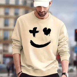 Trendy Grimace Print Men's Crew Neck Long Sleeve Sweatshirt, Casual Wear, Graphic Pullover, Men's Clothing For Spring Fall Winter