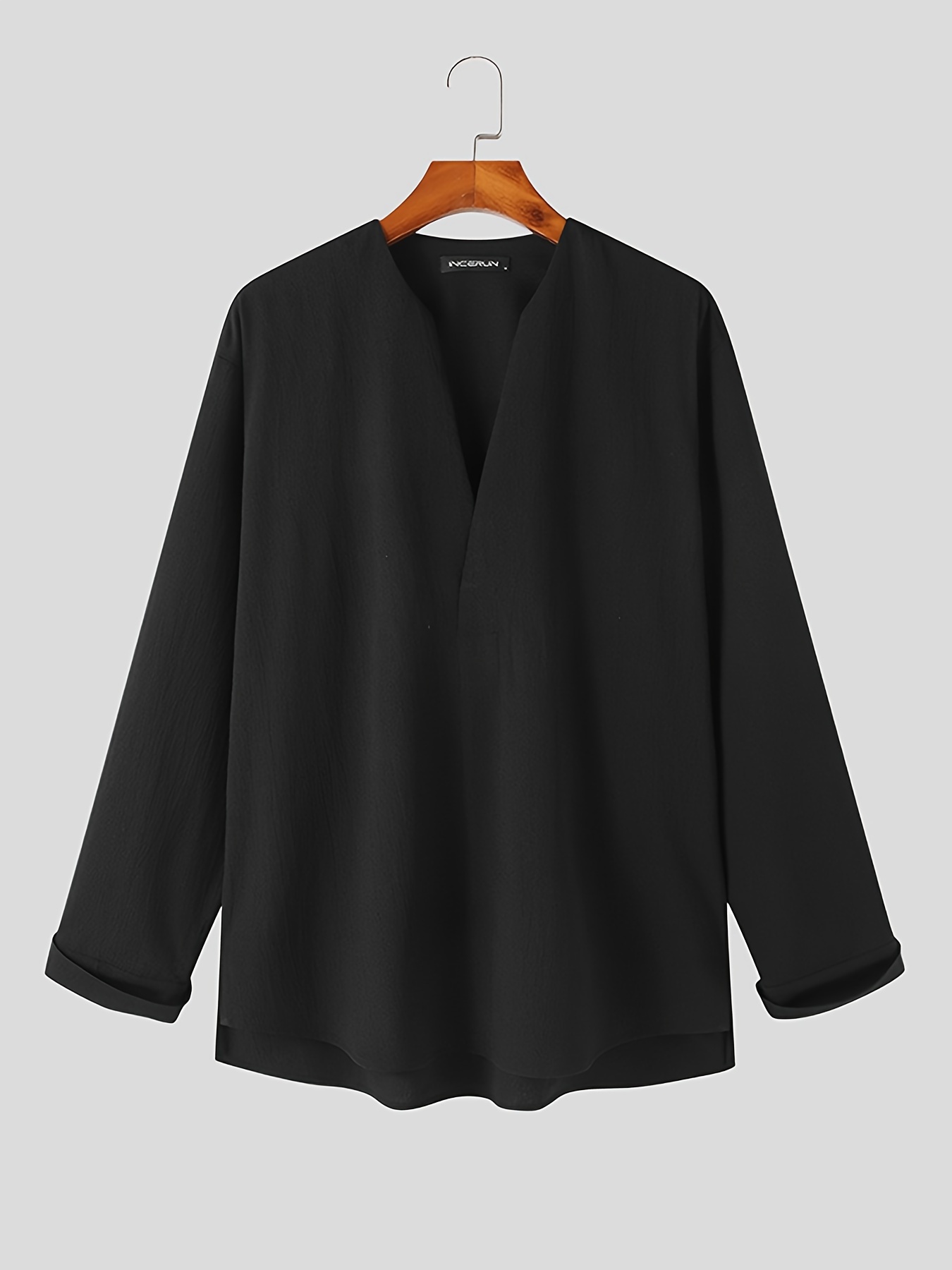 mens shirt top v neck loose long sleeve closure male casual shirt for men daily vacation streetwear details 14